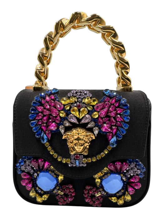 Versace Black, Pink, Gold Silk Chain Detail Jeweled Embellishment Bag Black, Pink, Gold / Small