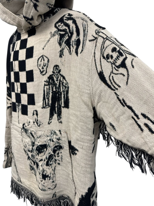 Amiri Size XXL Black & Cream Cotton Hoodie Fringe Detail Men's Sweater Black & Cream / XXL