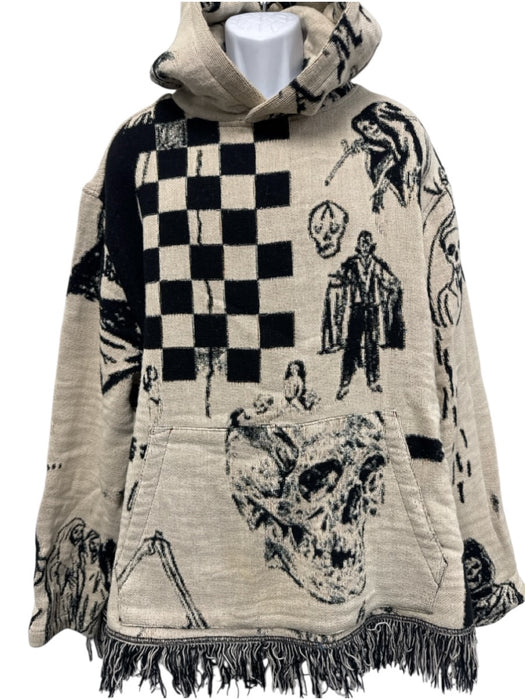 Amiri Size XXL Black & Cream Cotton Hoodie Fringe Detail Men's Sweater Black & Cream / XXL