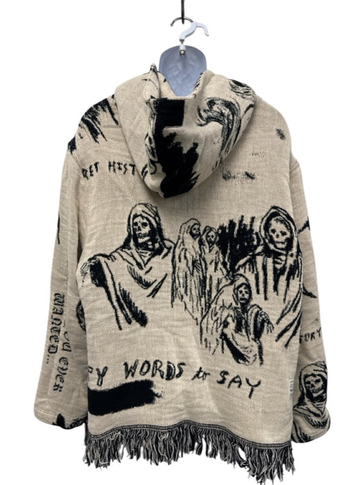 Amiri Size XXL Black & Cream Cotton Hoodie Fringe Detail Men's Sweater Black & Cream / XXL