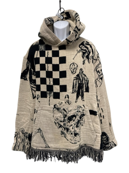 Amiri Size XXL Black & Cream Cotton Hoodie Fringe Detail Men's Sweater Black & Cream / XXL