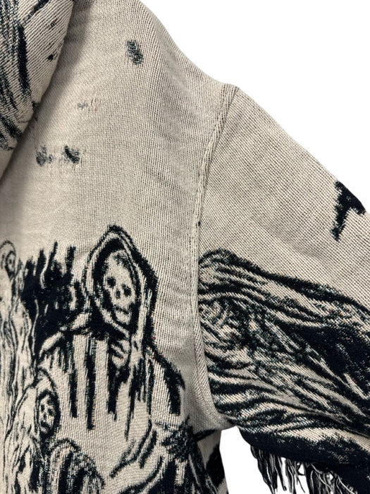 Amiri Size XXL Black & Cream Cotton Hoodie Fringe Detail Men's Sweater Black & Cream / XXL