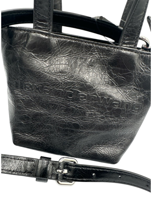 Alexander Wang Black Leather Crinkle embossed logo Crossbody Strap Incl Tote Bag Black / Mini