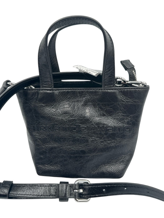 Alexander Wang Black Leather Crinkle embossed logo Crossbody Strap Incl Tote Bag Black / Mini
