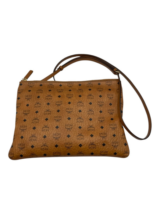 MCM Brown & Black Leather Pebbled Monogram Zip closure Crossbody Bag Brown & Black