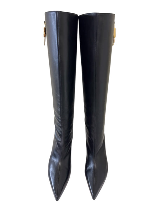 Givenchy Shoe Size 41 Black Leather GHW Knee High Wedge Boots Black / 41
