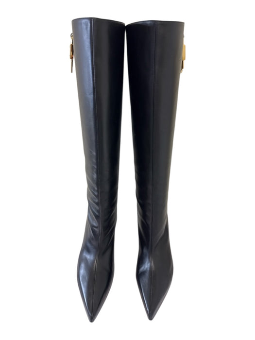 Givenchy Shoe Size 41 Black Leather GHW Knee High Wedge Boots Black / 41