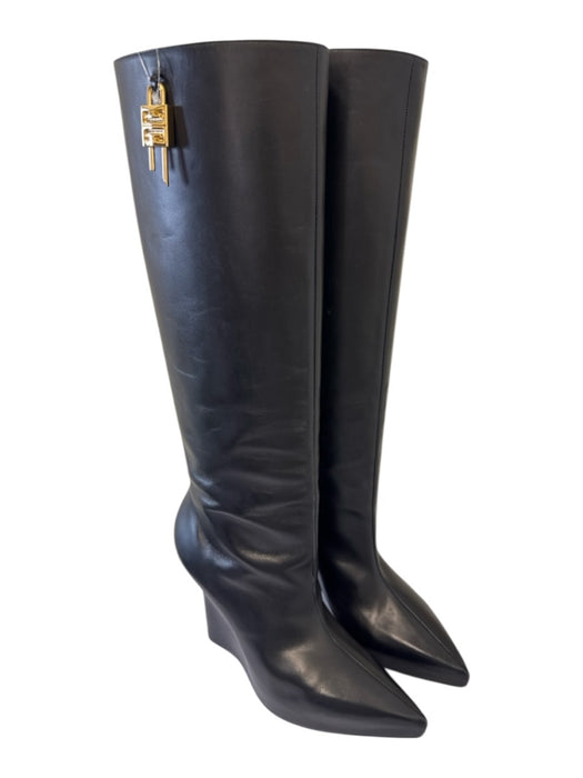 Givenchy Shoe Size 41 Black Leather GHW Knee High Wedge Boots Black / 41