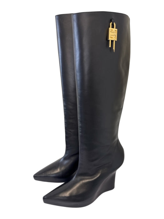 Givenchy Shoe Size 41 Black Leather GHW Knee High Wedge Boots Black / 41