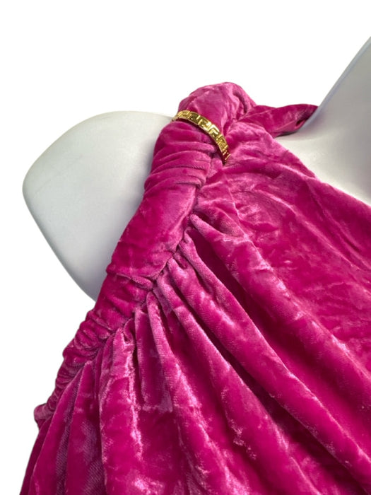 Versace Size 46 Fuschia Pink Polyester Crushed Velvet Open Back Dress Fuschia Pink / 46