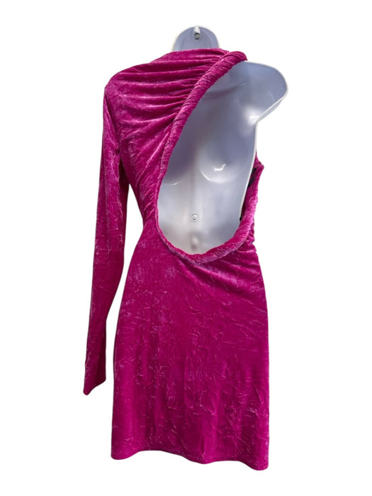 Versace Size 46 Fuschia Pink Polyester Crushed Velvet Open Back Dress Fuschia Pink / 46