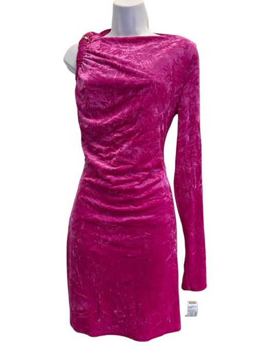 Versace Size 46 Fuschia Pink Polyester Crushed Velvet Open Back Dress Fuschia Pink / 46