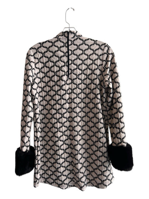 Tyler Boe Size XS Ivory & Black Polyester Blend Standing Collar Fur Cuff Dress Ivory & Black / XS