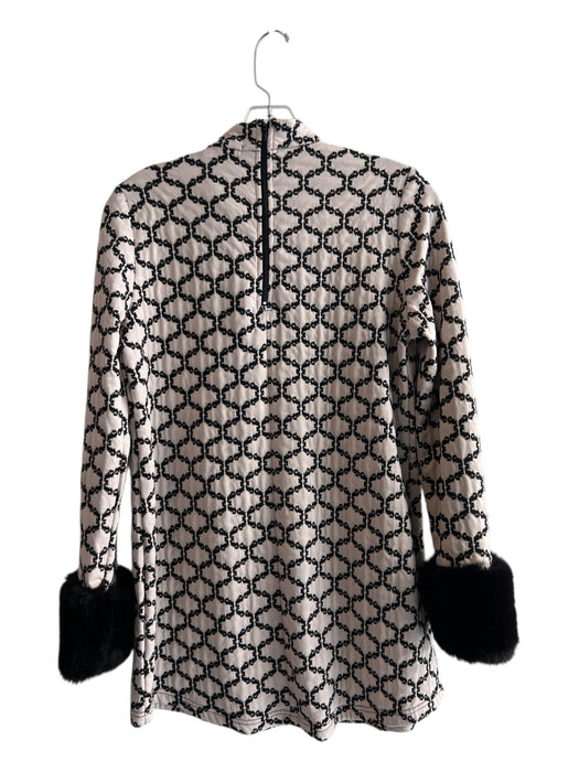 Tyler Boe Size XS Ivory & Black Polyester Blend Standing Collar Fur Cuff Dress Ivory & Black / XS
