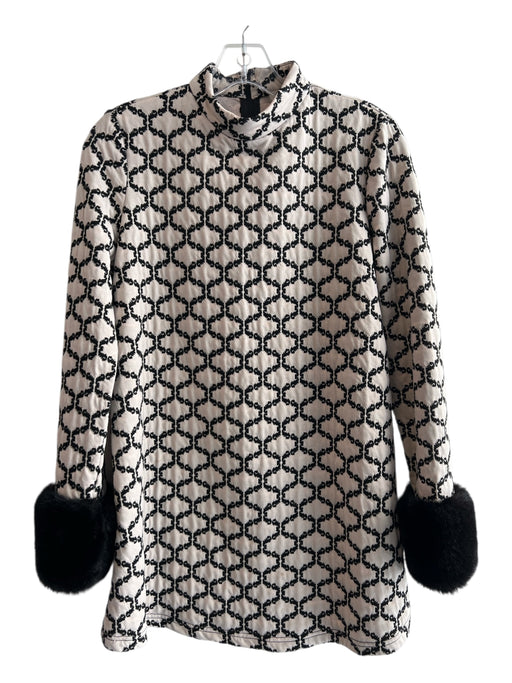 Tyler Boe Size XS Ivory & Black Polyester Blend Standing Collar Fur Cuff Dress Ivory & Black / XS