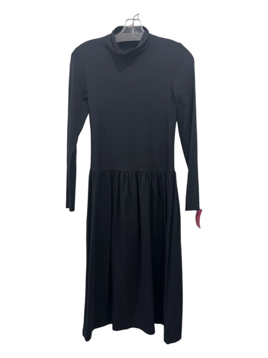 COS Size XS Black Cotton Mock Neck Back Zip Long Sleeve Midi Dress Black / XS