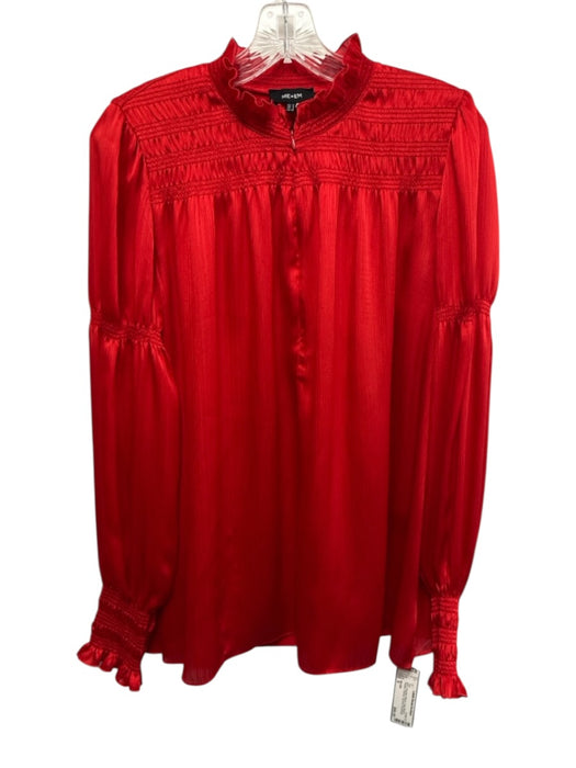ME+EM Size 8 Red Polyester Blend Long Sleeve Pleated Shirred Zip front Top Red / 8