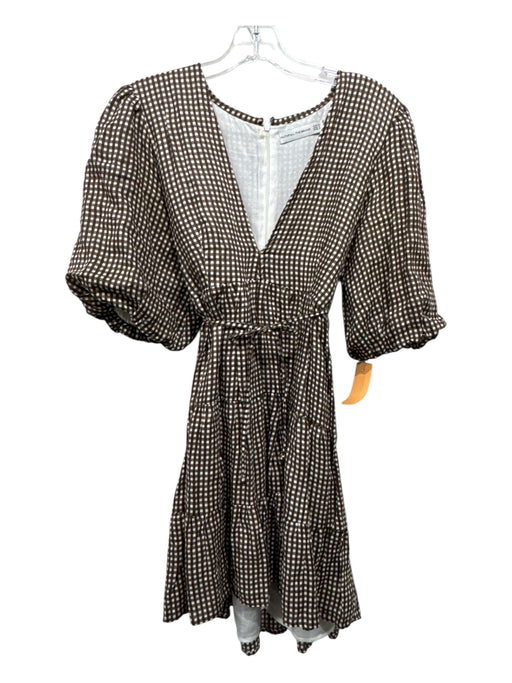 Faithful The Brand Size S Brown & White Linen Tie Waist Gingham Mini Dress Brown & White / S