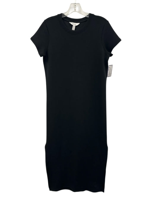Spanx Size Small Black Modal Blend Short Sleeve Crew Neck Side Slit Midi Dress Black / Small