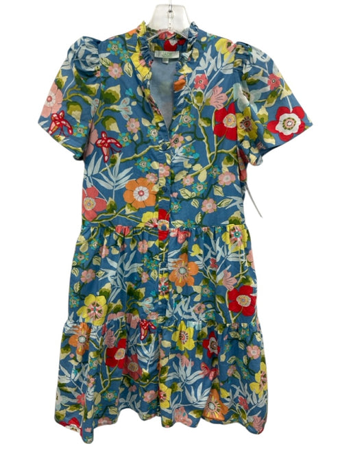 Jade Melody Tam Size XS Blue, Orange, Green Cotton Short Sleeve Floral Dress Blue, Orange, Green / XS