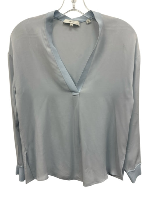 Vince Size XXS Pale Blue Silk Long Sleeve Ribbed Surplice Sheer Top Pale Blue / XXS