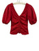 Love The Label Size XS Red Cotton Half Puff Sleeve Ruched Ruffle V Neck Top Red / XS