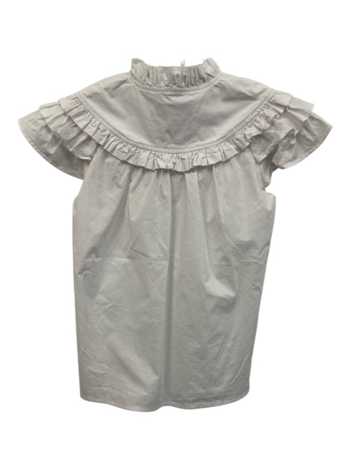 CK Bradley Size XS White Cotton Blend Ruffle Cap Sleeve Split Neck Gathered Top White / XS