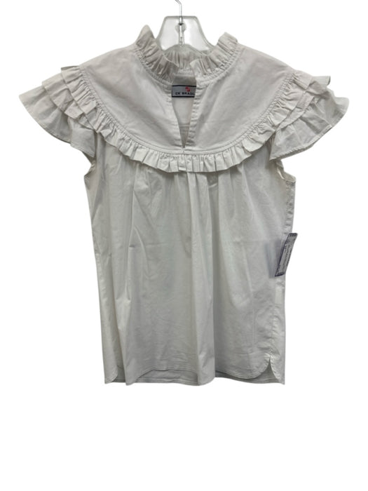 CK Bradley Size XS White Cotton Blend Ruffle Cap Sleeve Split Neck Gathered Top White / XS