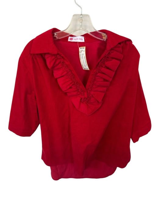 Caryn Lawn Size One Size Red Corduroy Long Sleeve Ruffles V Neck Top Red / One Size