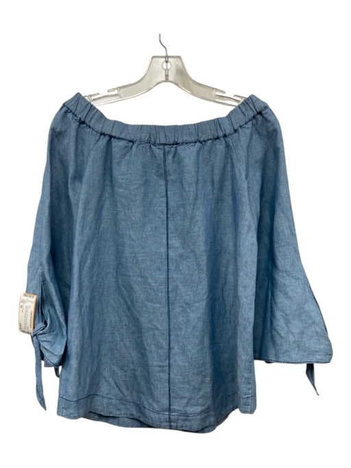 Free People Size XS Light Wash COTTON & LINEN 3/4 Sleeve Off Shoulder Top Light Wash / XS