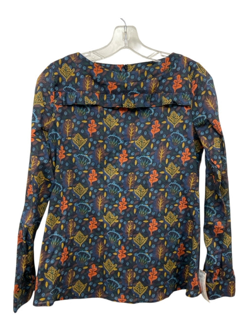 A.P.C. Size 34 Navy Blue, Orange, Yellow Cotton Long Sleeve Botanical Print Top Navy Blue, Orange, Yellow / 34
