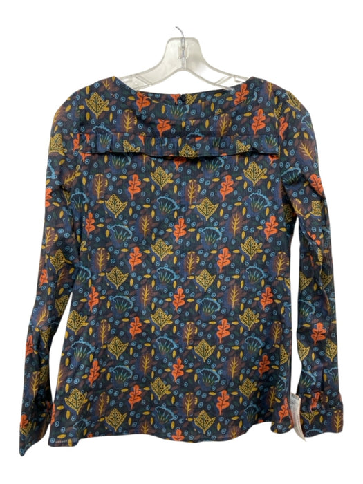 A.P.C. Size 34 Navy Blue, Orange, Yellow Cotton Long Sleeve Botanical Print Top Navy Blue, Orange, Yellow / 34