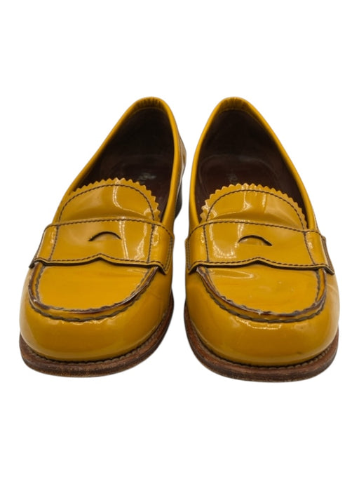 Prada Shoe Size 38 Yellow Patent Leather round toe Contrast Stitching Loafers Yellow / 38