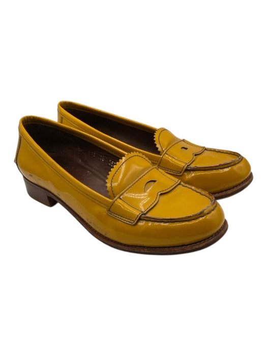 Prada Shoe Size 38 Yellow Patent Leather round toe Contrast Stitching Loafers Yellow / 38