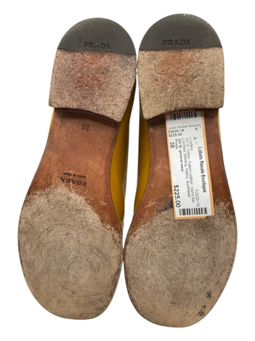 Prada Shoe Size 38 Yellow Patent Leather round toe Contrast Stitching Loafers Yellow / 38