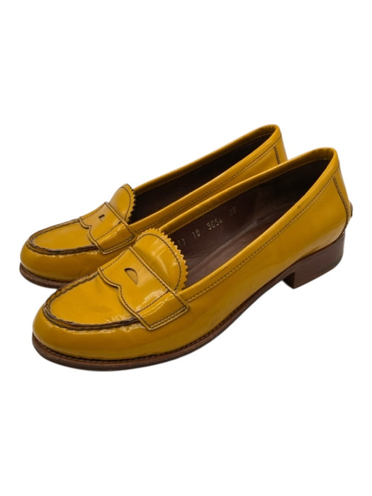 Prada Shoe Size 38 Yellow Patent Leather round toe Contrast Stitching Loafers Yellow / 38