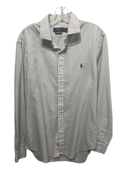 Polo Size L White & Gray Cotton Grid Button Down Men's Long Sleeve Shirt L