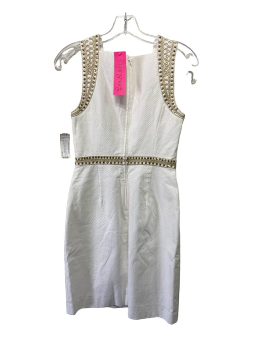 Lilly Pulitzer Size 0 White & Gold Cotton Textured Embroider Detailing Dress White & Gold / 0