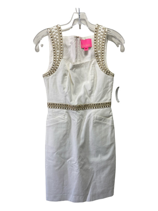 Lilly Pulitzer Size 0 White & Gold Cotton Textured Embroider Detailing Dress White & Gold / 0