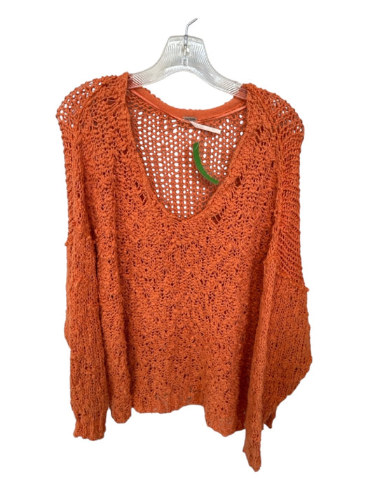 Free People Size M Orange Cotton Loose Knit Long Sleeve Sweater Orange / M