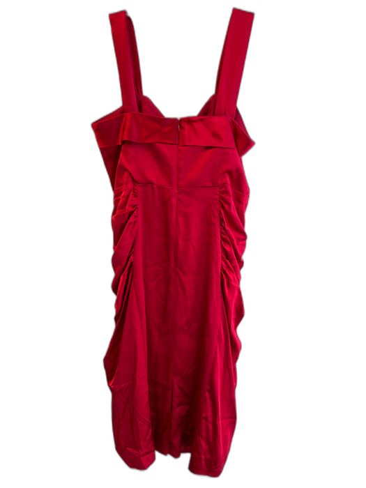 Betsey Johnson Size 10 Red Silk Satin Tie Front Sleeveless Gathered Side Dress Red / 10