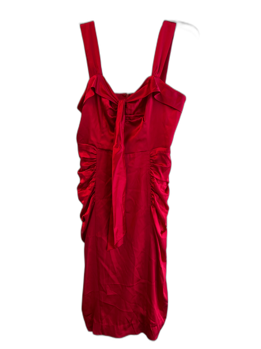 Betsey Johnson Size 10 Red Silk Satin Tie Front Sleeveless Gathered Side Dress Red / 10
