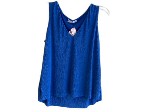 MNG Size S Blue Polyester V Neck Sleeveless Micropleat Crinkle Top Blue / S