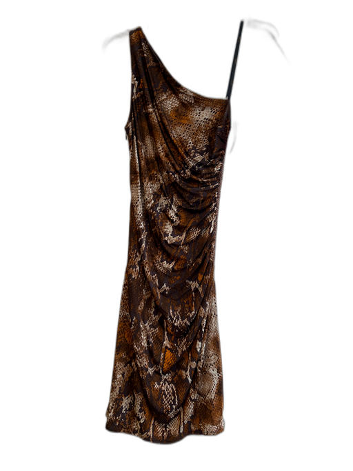 Laundry by Shelli Segal Size 6 Brown & Black Rayon Blend One Shoulder Dress Brown & Black / 6