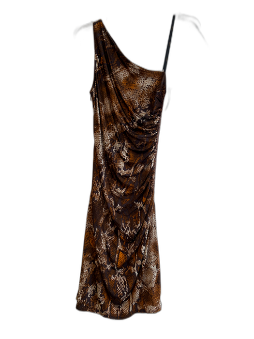 Laundry by Shelli Segal Size 6 Brown & Black Rayon Blend One Shoulder Dress Brown & Black / 6
