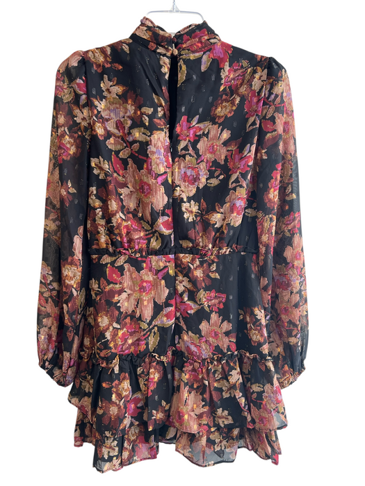 Aqua Size S Black & Multi Polyester High Neck Long Sleeve Sheer Overlay Dress Black & Multi / S