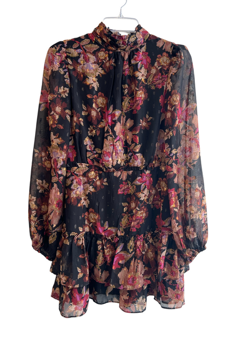Aqua Size S Black & Multi Polyester High Neck Long Sleeve Sheer Overlay Dress Black & Multi / S