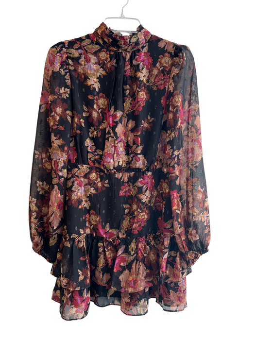 Aqua Size S Black & Multi Polyester High Neck Long Sleeve Sheer Overlay Dress Black & Multi / S