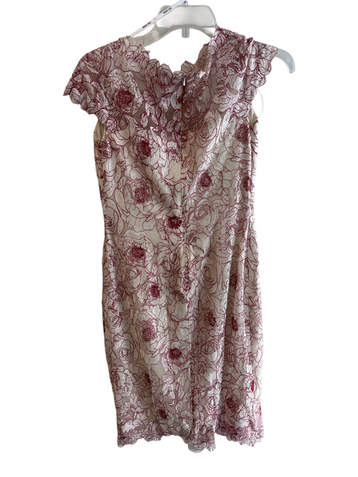 Tadashi Shoji Size 4 Ivory & Red Viscose & Nylon Lace Overlay Cap Sleeve Dress Ivory & Red / 4