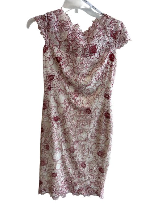 Tadashi Shoji Size 4 Ivory & Red Viscose & Nylon Lace Overlay Cap Sleeve Dress Ivory & Red / 4